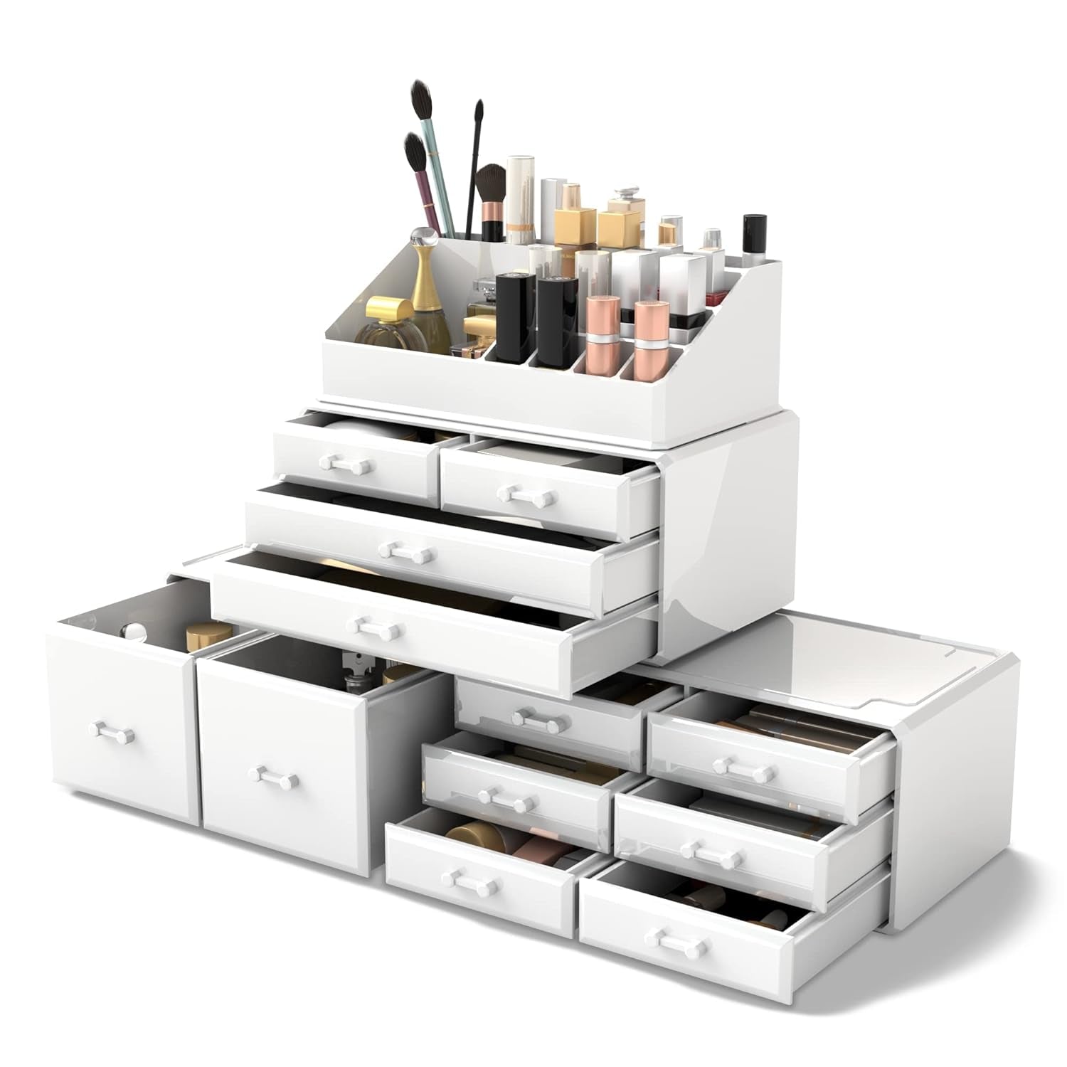 Makeup Cosmetic Organizer Storage Drawers Display Boxes Case with 12 Drawers (White)