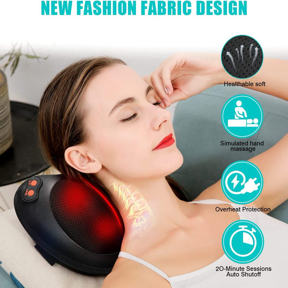 Shiatsu Back Massager with Heat,Deep Tissue Kneading,Electric Back Massage Pillow Neck Massager for Home, Office, and Car