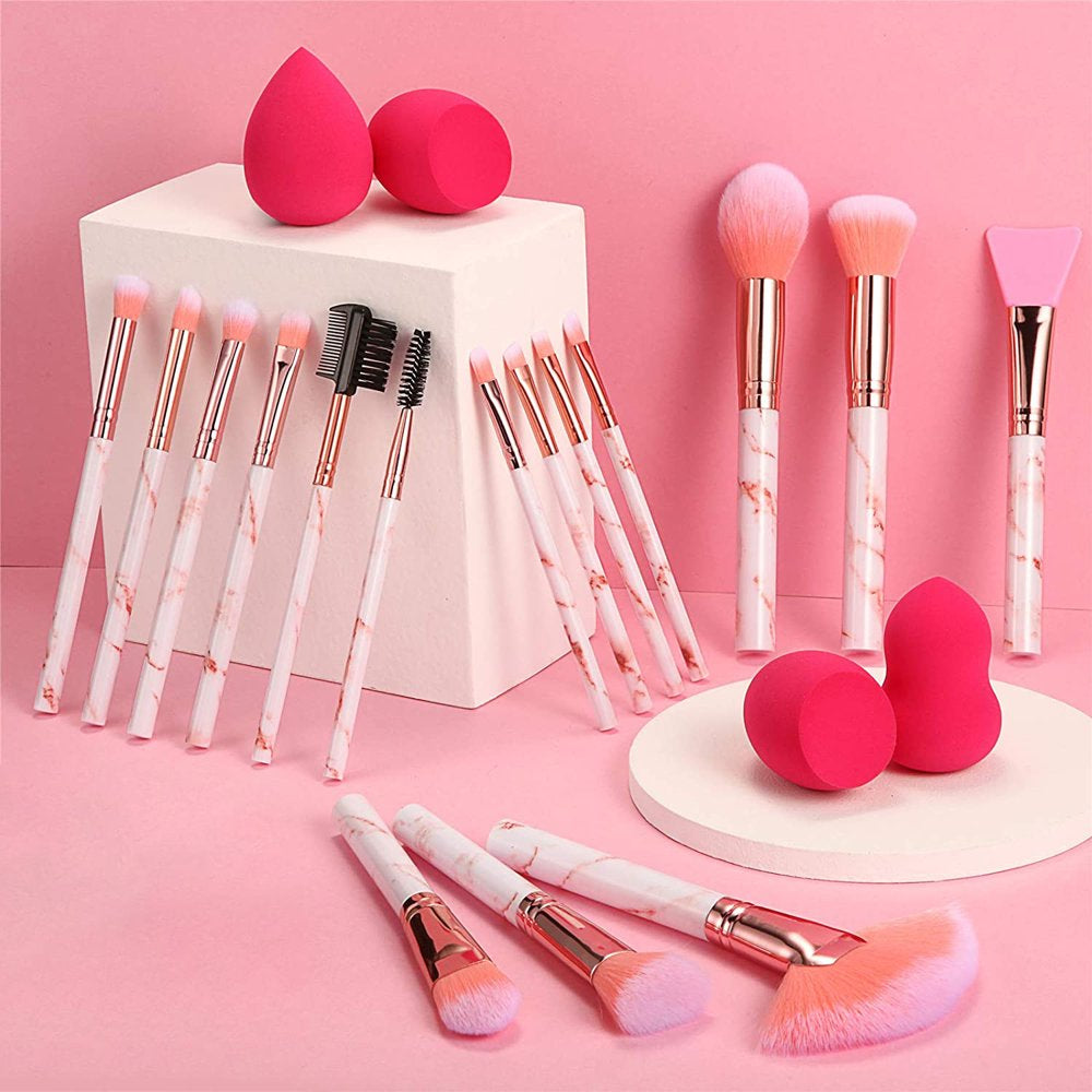 Makeup Brushes 16PCS Marble Handle Professional Makeup Brushes Set with 4Pcs Makeup Sponge Foundation Brush Eyeshadow Brush Lip Brush Set Make up Tool