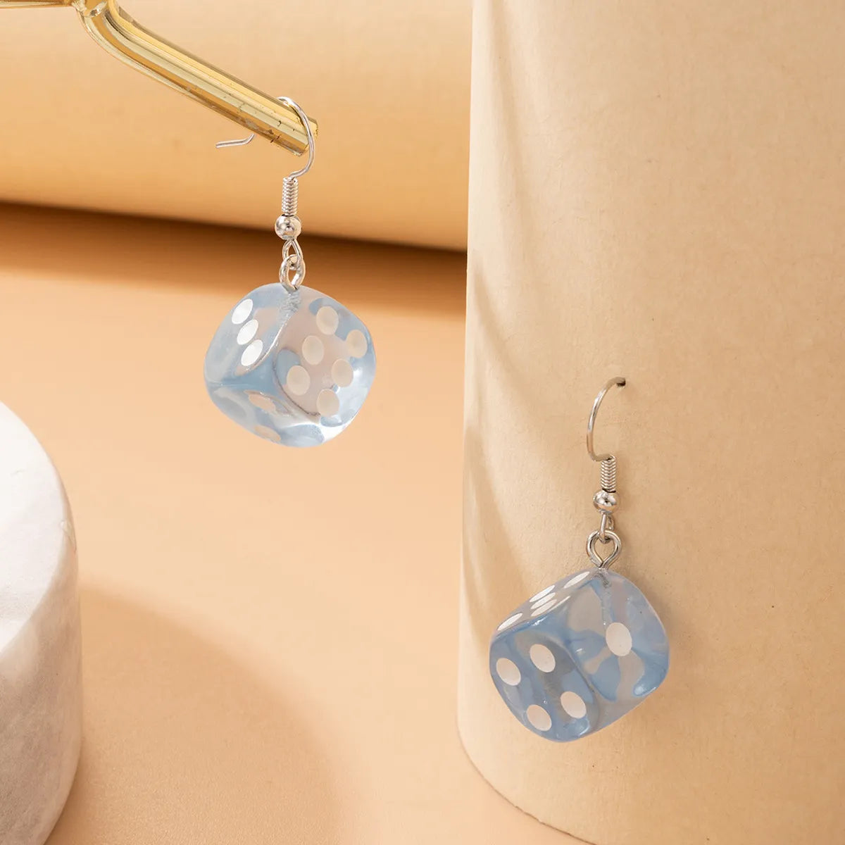 Blue Novelty Square Dice Plastic Resin Drop Earrings